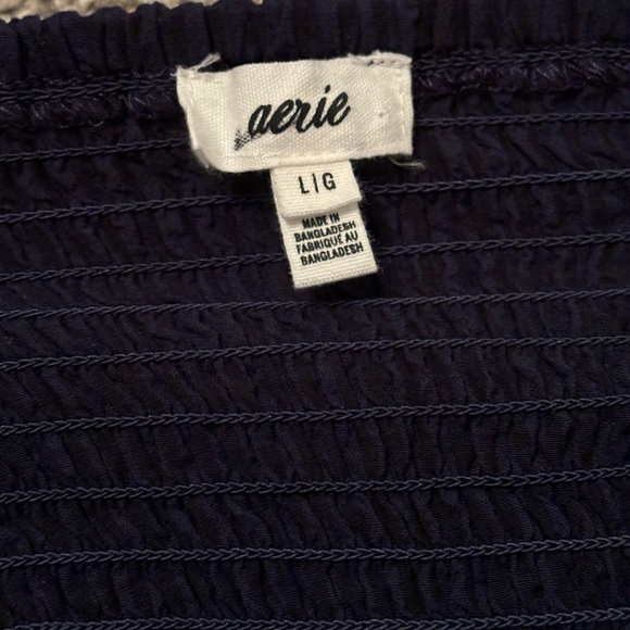 NWOT AERIE Tie-Front Woven Lace-Up Crop Top in Navy Stripe - Picture 9 of 9